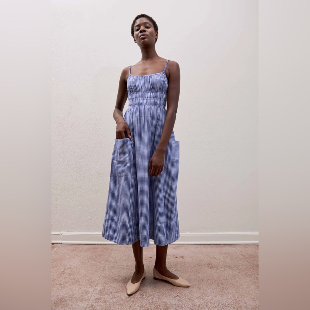 Maria Stanley Matcha dress indigo gingham NWT S organic earth dyed cotton
